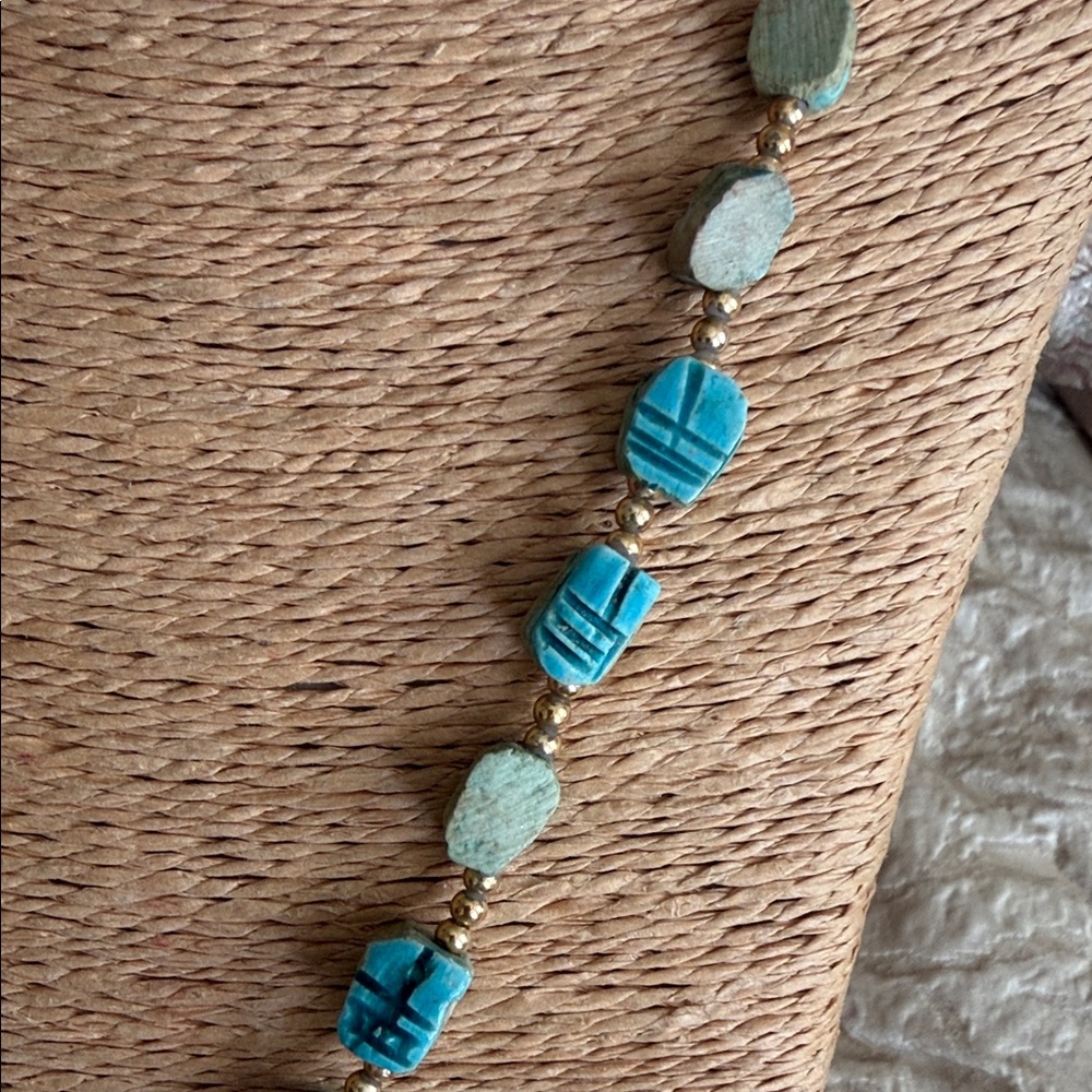 Turquoise scarab  and Silver Beaded Necklace - Picture 4 of 10